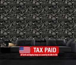 Alchemy Gothic Wallpaper Mural Skulls, Bats, Moons Peel & Stick - thumbnail 1