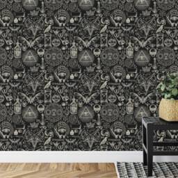 Alchemy Gothic Wallpaper Mural Skulls, Bats, Moons Peel & Stick - thumbnail 3