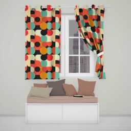 Abstract Bold Color Circle Pop Art Geometric Shapes Seamless Pattern Readymade Eyelet Ring Top Thermal 100% Blackout Curtains - thumbnail 1