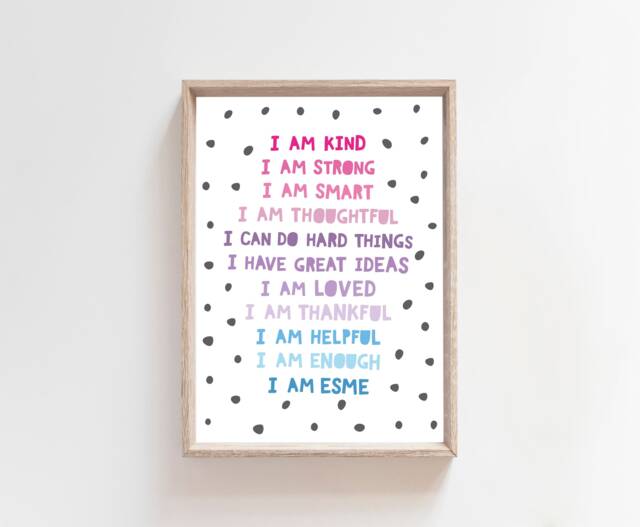 Pink & Purple Affirmation Print, Girls Bedroom Prints, Wall Art, Nursery Prints, Playroom Personalised Kids - image 1