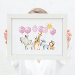 Jungle Animals Personalised Print, Safari New Baby Gift, Name Zoo Animals, Nursery Wall, Child's Initial Print - thumbnail 2