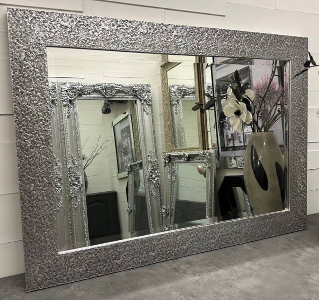 Large Silver Black Framed Mirror Molten Metal Effect Elegant Quantum Wall - Choice Of Size Premium Quality Free P&p - image 1