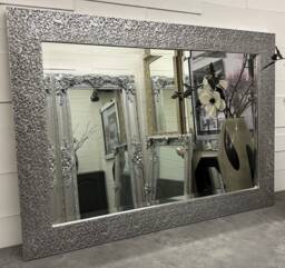 Large Silver Black Framed Mirror Molten Metal Effect Elegant Quantum Wall - Choice Of Size Premium Quality Free P&p