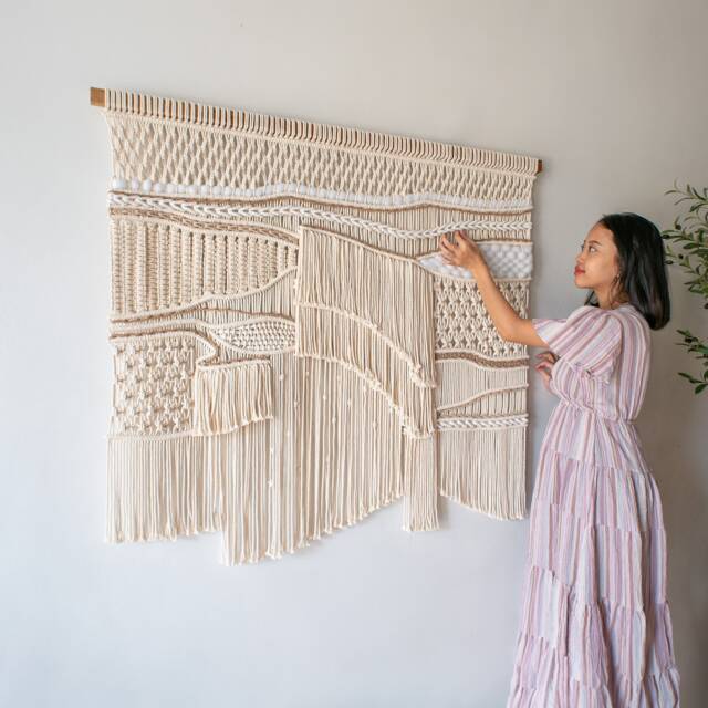 Macrame Wall Decor For Living Room, Unique Hanging, Room Art, Natural Textured Decor, Tapestry - image 1