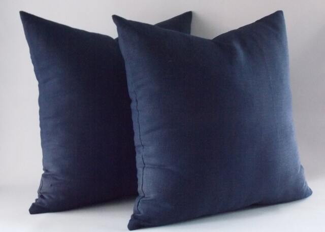 Set Of 2 Navy Linen Pillow Covers Modern Throw Cushion - image 1