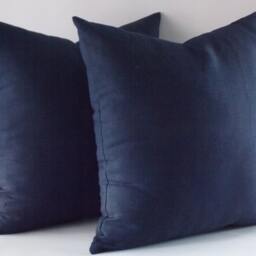 Set Of 2 Navy Linen Pillow Covers Modern Throw Cushion - thumbnail 4