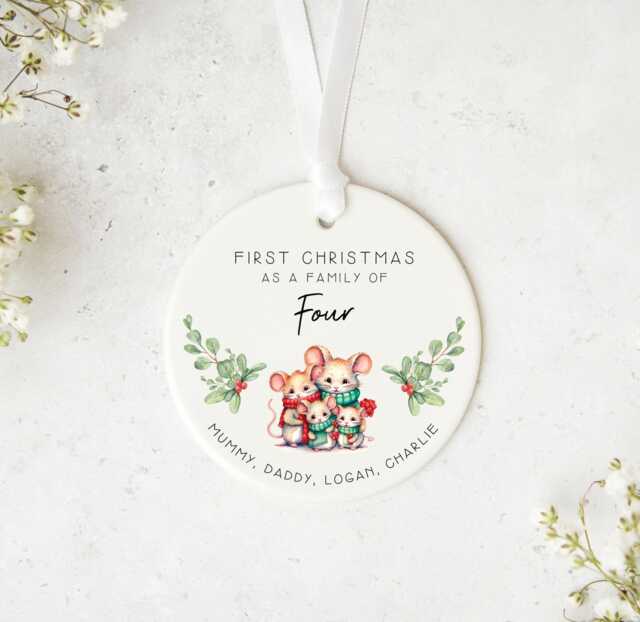 Personalised Family Christmas Ornament Custom Names First As A Keepsake Acrylic Or Ceramic Bauble - image 1