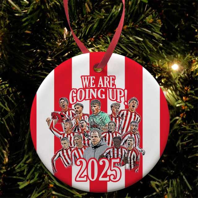 Sunderland We Are Going Up Play Off Winners 2025 Christmas Tree Decoration Bauble Flat Ceramic Great Gift Football Gifts
