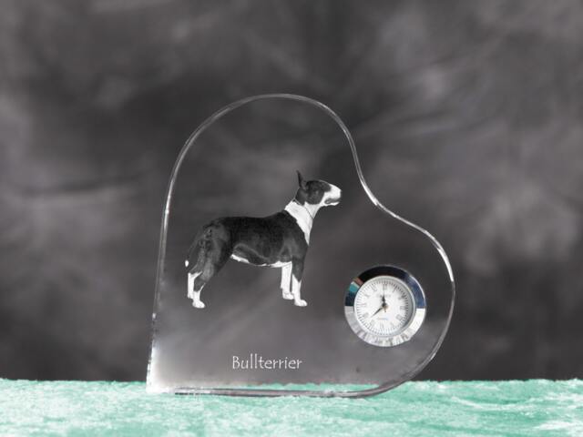 Bull Terrier - Crystal Clock in The Shape Of A Heart With Image Pure-Bred Dog - image 1