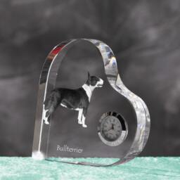 Bull Terrier - Crystal Clock in The Shape Of A Heart With Image Pure-Bred Dog - thumbnail 2