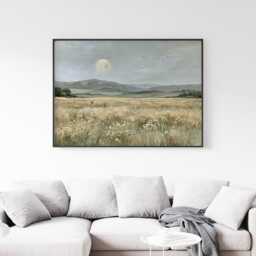 Moon Meadow Poster, Wildflower Landscape Print, Nature Wall Art, Paper - thumbnail 2