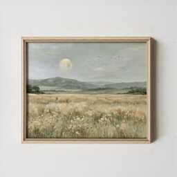 Moon Meadow Poster, Wildflower Landscape Print, Nature Wall Art, Paper - thumbnail 4