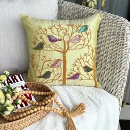 Lime Green Art Silk Bird Throw Pillow Cover, 16x16 Modern, Beaded Sequins Cushion Cover - Pigeon Love - thumbnail 2