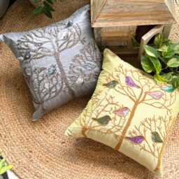 Lime Green Art Silk Bird Throw Pillow Cover, 16x16 Modern, Beaded Sequins Cushion Cover - Pigeon Love - thumbnail 3