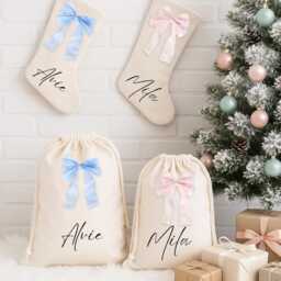 Personalised Christmas Stocking Decorations, Gifts, Bow Stocking, Personalized Gift, Family Stockings, Gift For Her, Him - thumbnail 2