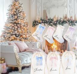 Personalised Christmas Stocking Decorations, Gifts, Bow Stocking, Personalized Gift, Family Stockings, Gift For Her, Him - thumbnail 1