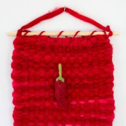 Mini Pepper Woven Wall Hanging, Weaving, Tapestry, Red, Needle Felting, Small, Nursery Decor, Boho, Modern, Wool, Textile, Fiber - thumbnail 2