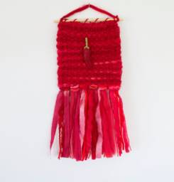 Mini Pepper Woven Wall Hanging, Weaving, Tapestry, Red, Needle Felting, Small, Nursery Decor, Boho, Modern, Wool, Textile, Fiber