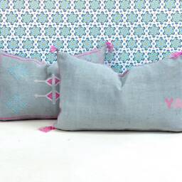 Yakiti-Turquoise Square Moroccan Pillows , Aka Cactus Silk Pillow, Decorative Pillows, Sabra Pillows, Moroccan Decor Designer Cactus - thumbnail 3