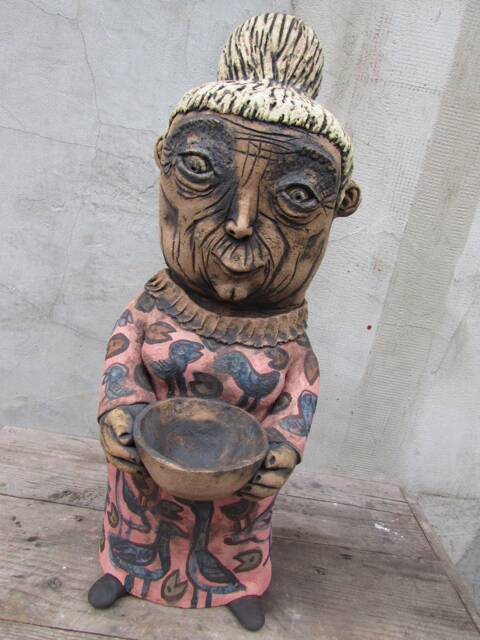 Ceramic Bird Lady Bird Feeder Sculpture - image 1