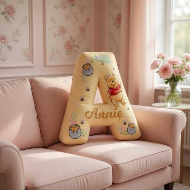 Kids Custom Letter Pillow, Winnie The Pooh Personalized Kid Initial Pillows For Kid, Baby Pillow Nursery - image 1