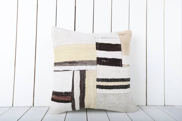 Turkish Kilim Pillow Cover 18x18 Neutral Patchwork Throw - image 1