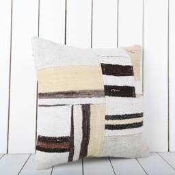 Turkish Kilim Pillow Cover 18x18 Neutral Patchwork Throw - thumbnail 2