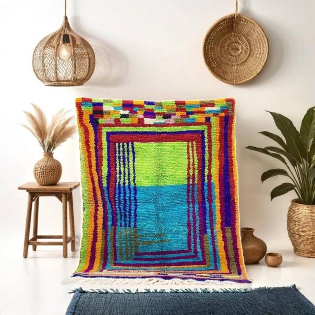 Handmade Moroccan Wool Rug Colorful Berber Design - image 1