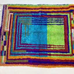 Handmade Moroccan Wool Rug Colorful Berber Design - thumbnail 3