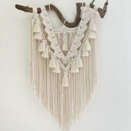 Big Macrame Wall Hanging With Tassels For Boho Interior, Nordic Style Home Decor, Above Couch Tapestry, Gift Woman, Living Room Design - thumbnail 3