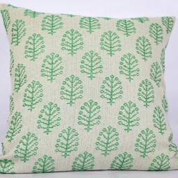 Handmade Cotton Throw Pillow Cover Red & Green Tree Print - thumbnail 2