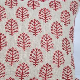 Handmade Cotton Throw Pillow Cover Red & Green Tree Print - thumbnail 3