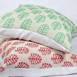 Handmade Cotton Throw Pillow Cover Red & Green Tree Print - thumbnail 4