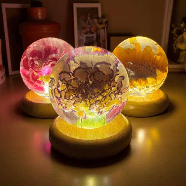 Flowers Resin Lamp, Bedroom Crystal Ball Ambient Night Light, Birth Month Lucky - image 1