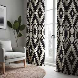 Black & White Aztec Curtains, Bold Geometric Window Panels, Modern Tribal Drapes, Minimalist Monochrome Living Room Decor - thumbnail 3