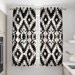 Black & White Aztec Curtains, Bold Geometric Window Panels, Modern Tribal Drapes, Minimalist Monochrome Living Room Decor - thumbnail 2