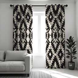 Black & White Aztec Curtains, Bold Geometric Window Panels, Modern Tribal Drapes, Minimalist Monochrome Living Room Decor - thumbnail 1