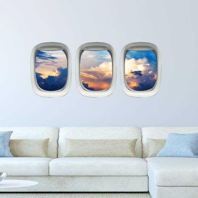 Vwaq Airplane Clouds Window Decals For Kids Room - Aircraft Vinyl Wall Mural Sticker - Ppw35 - image 1