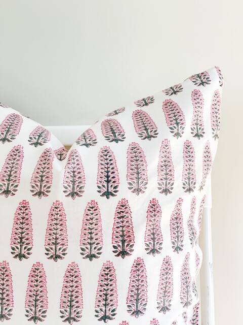 "Block Print Pillow Cover Floral Batik, Natural Dyed - 20"" X 20" - image 1