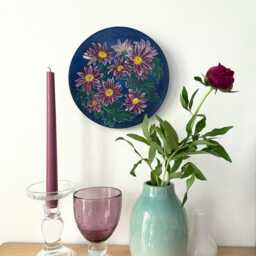 Chrysanthemums Flower Wood Plate Home Decor. Decorative Art Hand Painting Wall Decoration. 205 Mm - thumbnail 2