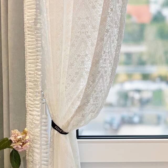 Floral Embroidered Lace Curtain Light Filtering Window Treatment - image 1
