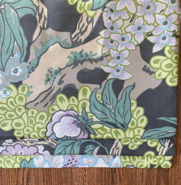 Thibaut Honshu Faux Roman Shade Relaxed Large Floral Valance Thibaut Fabric Gray Blue Valence Window Honshu