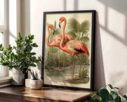 Vintage Flamingo Print Tropical Bird Botanical Illustration - thumbnail 1