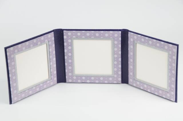 Purple Album, Handmade Photo Frame, Cardboard Free Standing 10x10 4x4 Triptych Gift For Him - image 1