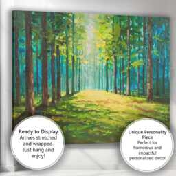 Bright Green Woodland Clearing Textured Forest Landscape Canvas Wall Art Print Decor Picture Ready To Hang - thumbnail 3