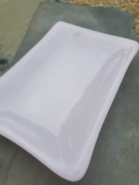 Light Pink Fused Glass Soap Dish Handmade Trinket Bowl - image 1