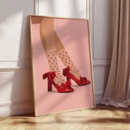 Red Shoes Wall Art, Retro Fashion Illustration Poster, Heart Socks Print, Modern Pop Girly Aesthetic Decor - thumbnail 2