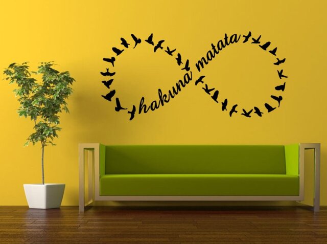 Wall Decal Vinyl Sticker Decals Interior Decor Diy Infinite Hakuna Matata It Means No Worries Quote Citation Words Cartoon Birds L514 - image 1