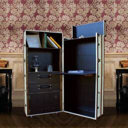 Steamer Trunk Desk Cabinet - Vintage Style Luxury Furniture - Home Office _ Fitzgerald - thumbnail 2