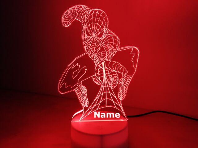 Personalised Spiderman Night Light - Children's Kids Bedroom Boys Room Led Birthday Gift Christmas - image 1